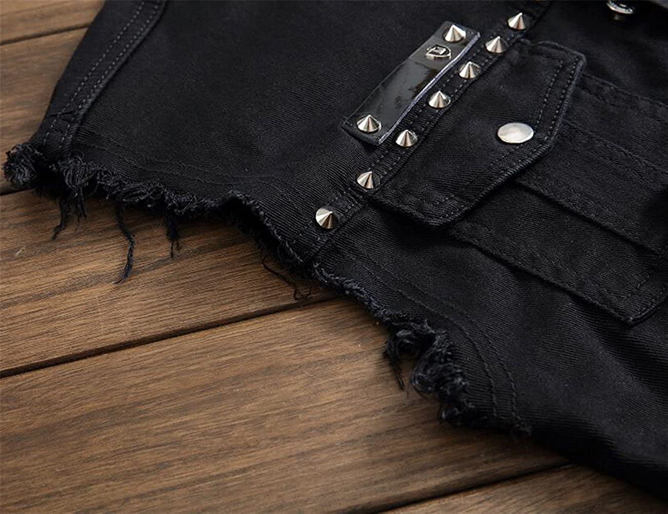 Gilet da uomo in denim con rivetti, Nero , L