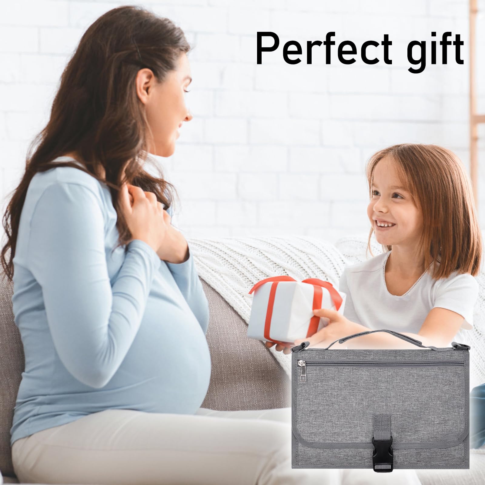 JSTHHTT Fasciatoio Portatile Pieghevole e Impermeabile, Fasciatoio Portatile, Dispenser Salviette e un Comodo Cuscino, Riutilizzabile Lavabile In Lavatrice, Viaggio e Regalo Battesimo (Grigio)