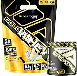 Kit Gold Whey Sabor Original 900g + Creatina Platinum 300g - Adaptogen Science