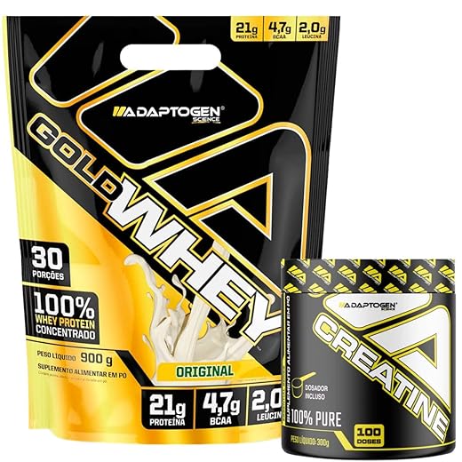 Kit Gold Whey Sabor Original 900g + Creatina Platinum 300g - Adaptogen Science