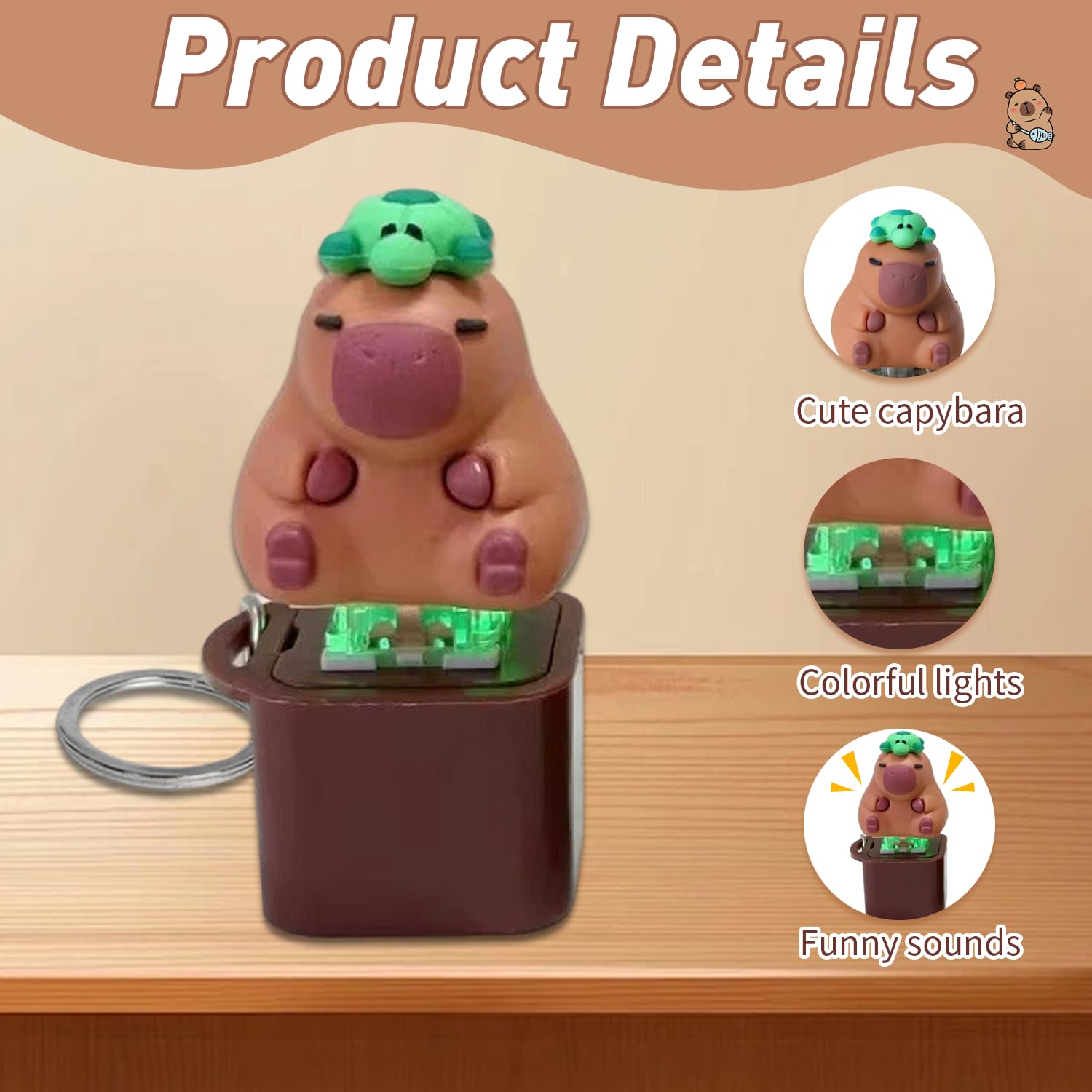 Nhemeylp Capybara Keyboard Fidget Toy with Light and Sound, Funny Button Quacking Key Board Clicker - Image 3