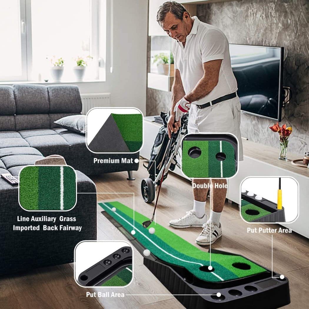 Putting Green - Alfombrilla de golf portátil con retorno automático de bolas, para interiores y exteriores, con 6 bolas adicionales, perfecta para práctica en casa y oficina