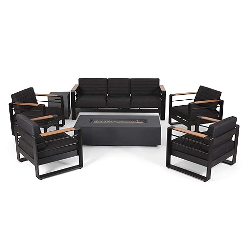 Giovanna Outdoor 7 Seater Chat Set with Fire Pit -
