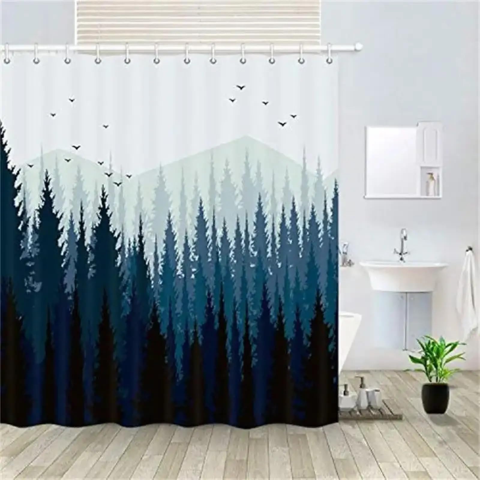 Rideau de douche anti moisissure et imperméable paysage forêt 3D