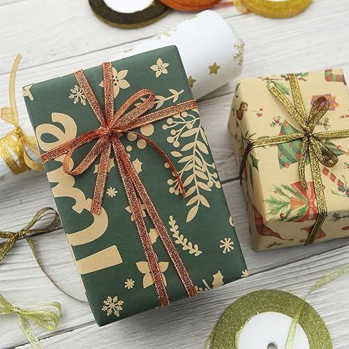 Miniatura 4 de 10 rollos de cinta dorada de 250 yardas para envolver regalos, cintas metálicas con purpurina de 14 pulgadas (10 colores) para Navidad, vacaciones,