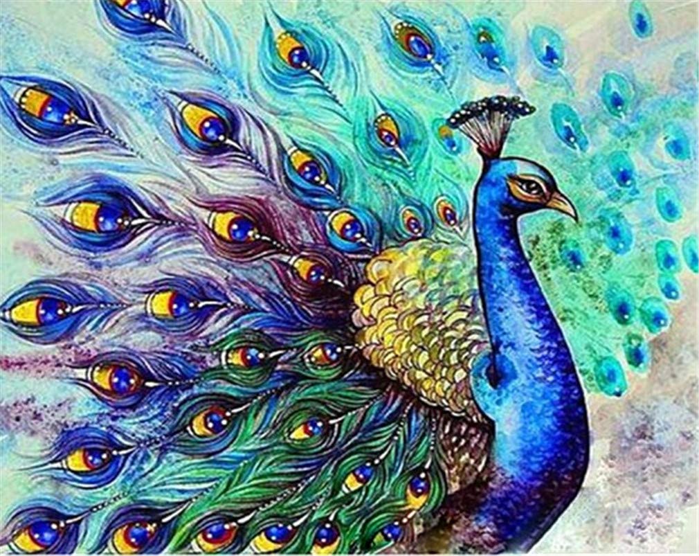 Yeesam Art Peacock Paint By Numbers For Adults Beginners Blue 16X20 Inch Linen Canvas Acrylic Diy Number Painting Kits Wall Art Decor Gifts