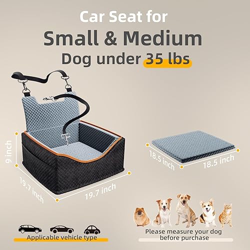 Miniatura 10 de Asiento de coche para perros pequeños o perros de tamaño mediano, asiento elevador portátil para perros con arnés y cojín grueso, perfecto para