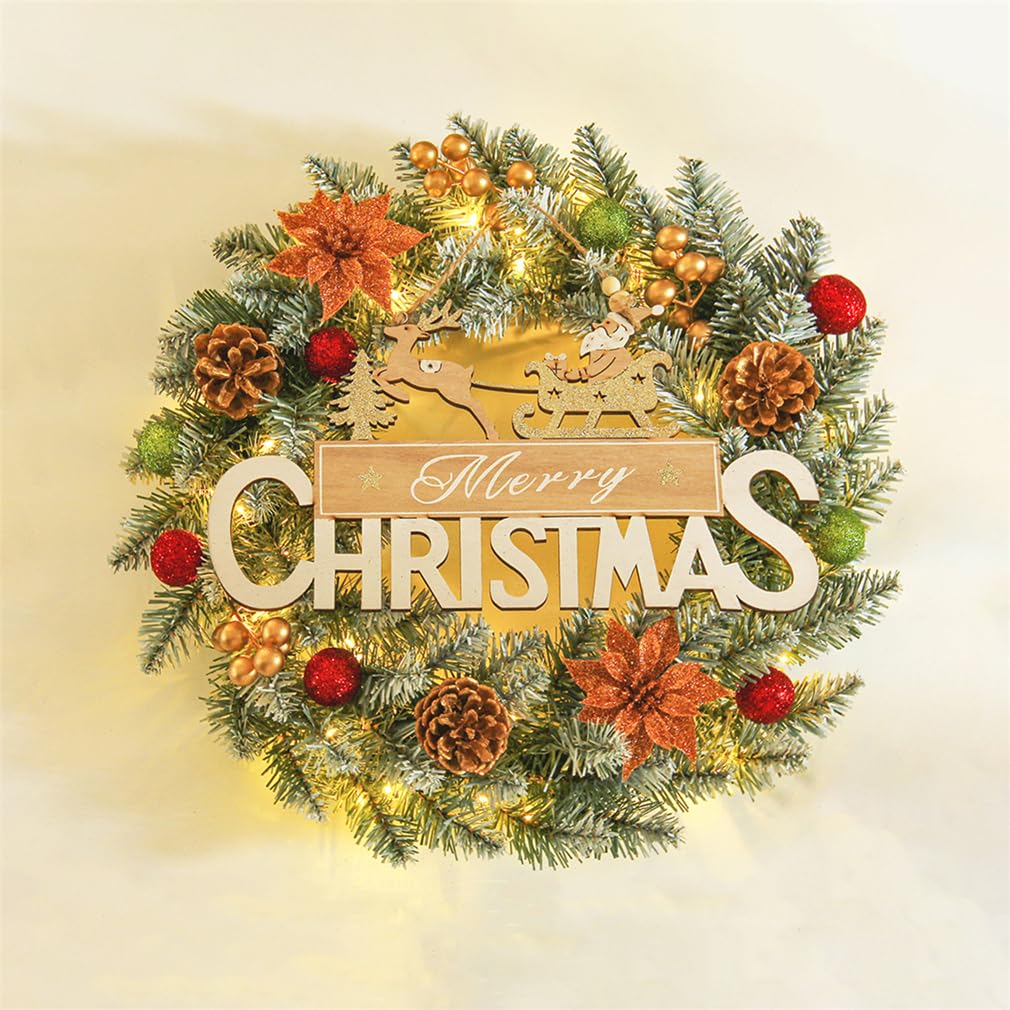 Christmas wreaths, With Light, Artificial Up Christmas Wreaths Decoration, For Inside&Outside Windows Farmhouse Wedding Decor(Deer,50cm)