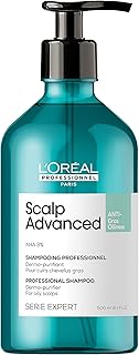 L'Oreal Professionnel Shampoo, Serie Expert Scalp Advanced Anti-Oiliness Dermo-Purifying Shampoo, Hair Shampoo, Purifying Shampoo for Oily Scalp, Hair Cleanser, 500 ML