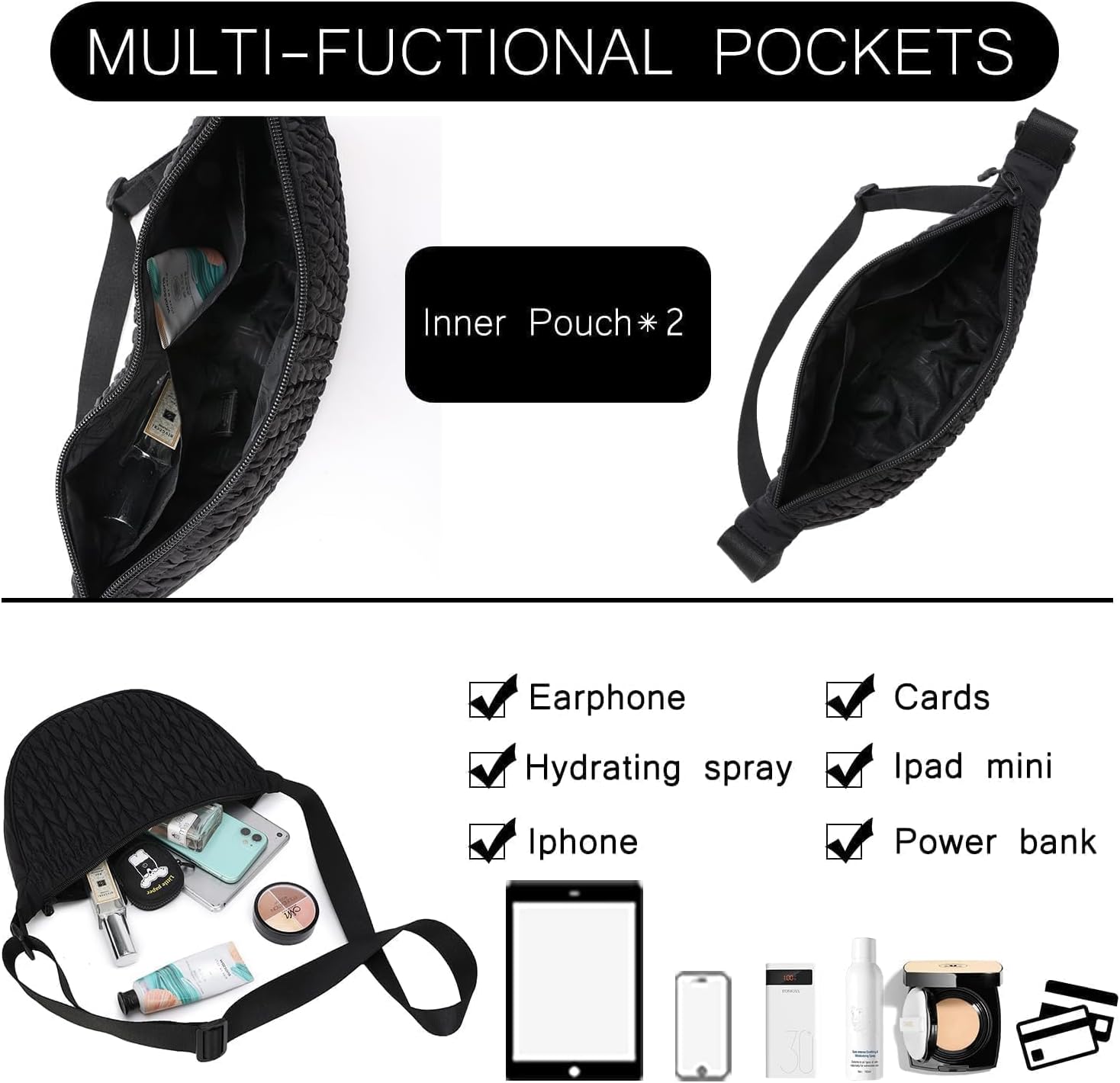 BESMART Small Nylon Crescent Crossbody Bag for Women Men Trendy, Waterproof Crescent Sling, Lightweight Travel Purses - Image 6