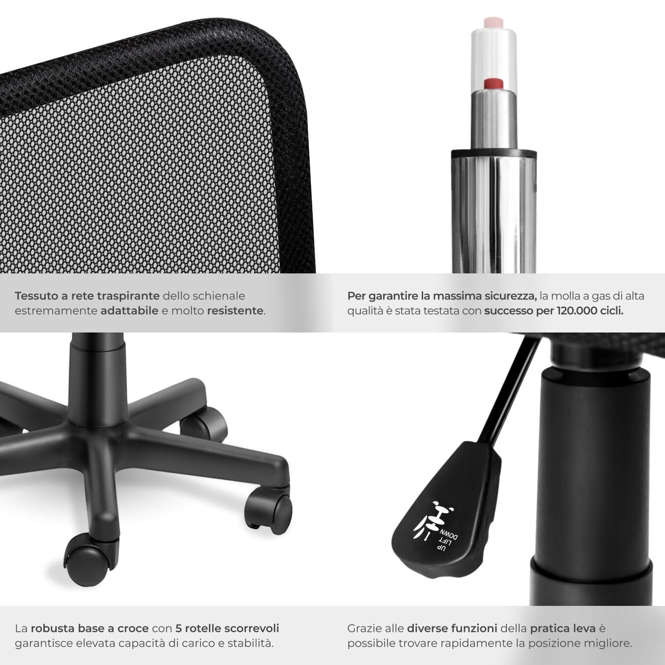 tectake SEDIA UFFICIO SEDIA GIREVOLE STOFFA RETE - disponibile in diversi colori - (Nero | no. 401793)