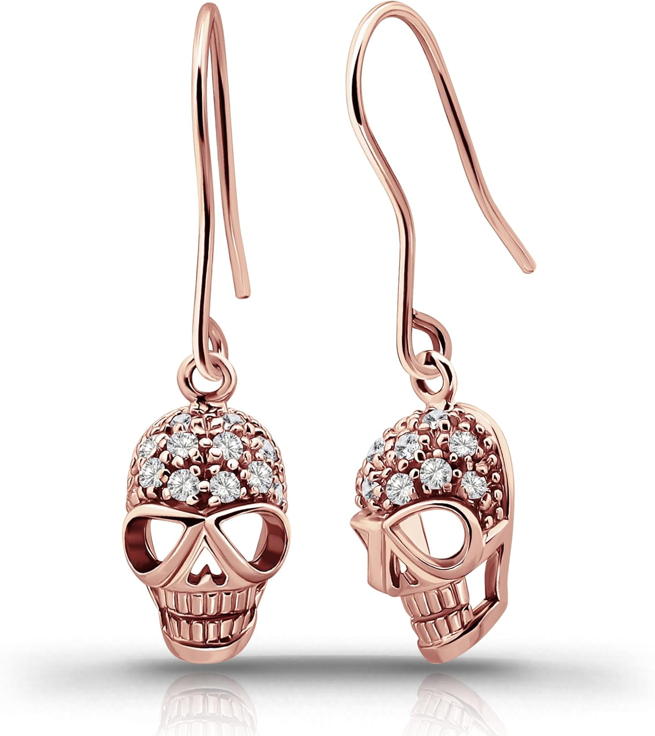 Hoops & Loops 925 Sterling Silver Cubic Zirconia Sugar Skull Head Dangle Hook Earrings for Women and Men