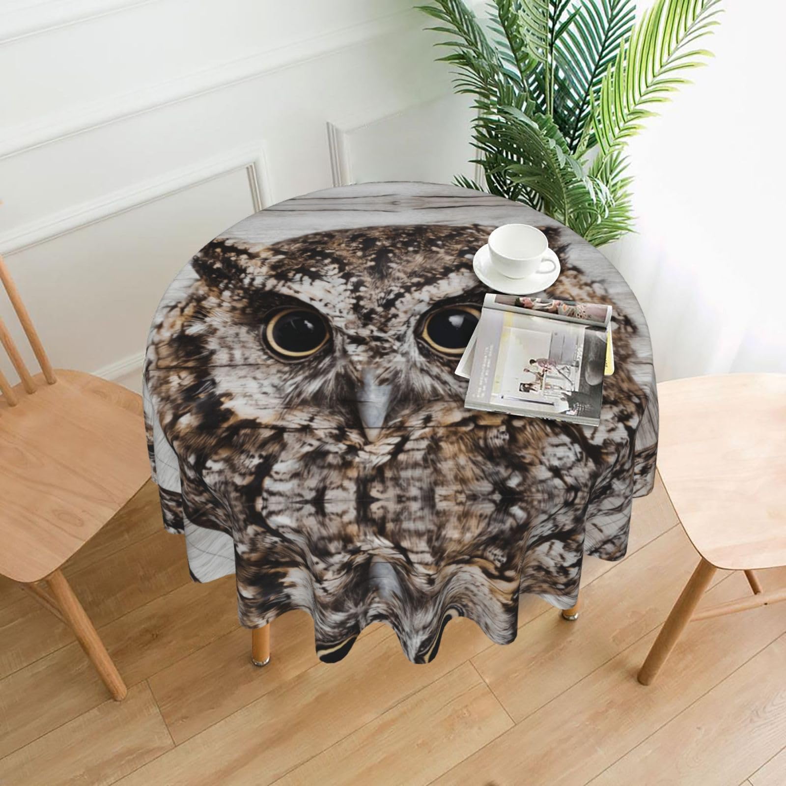 YYHHAOFA Owl Birds Prints 60in Round Decorative Tablecloth – High-Grade Polyester Throw Cover for Dining, Parties, and Outdoor Events