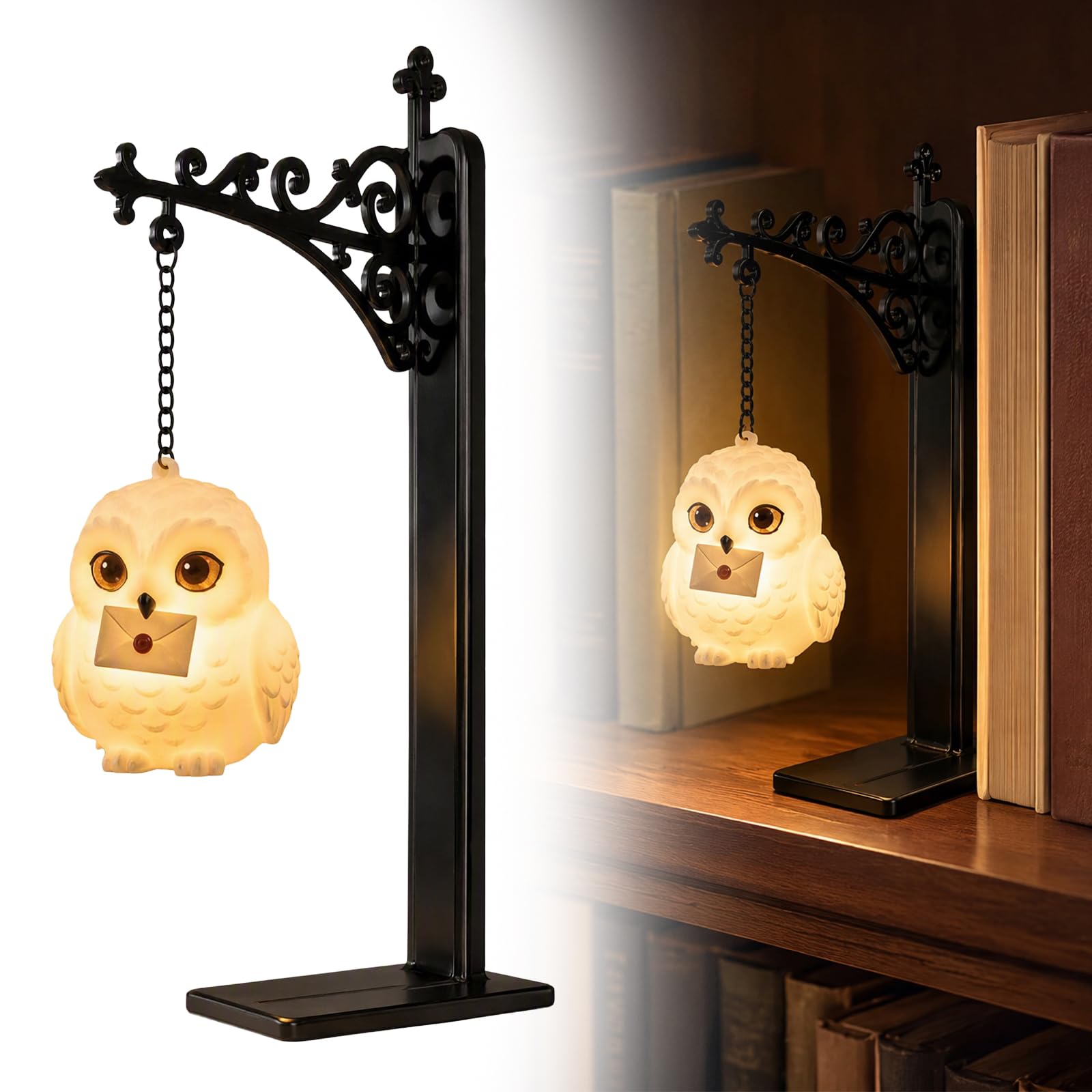 Enchanted Hanging Bookshelf Light, Decorative Ambient Lantern with Soft Glow, Ideal for Reading Nooks and Bookcases, Thoughtful Gift for Book Lovers, Cozy Indoor Accent Lighting (Owl,C)