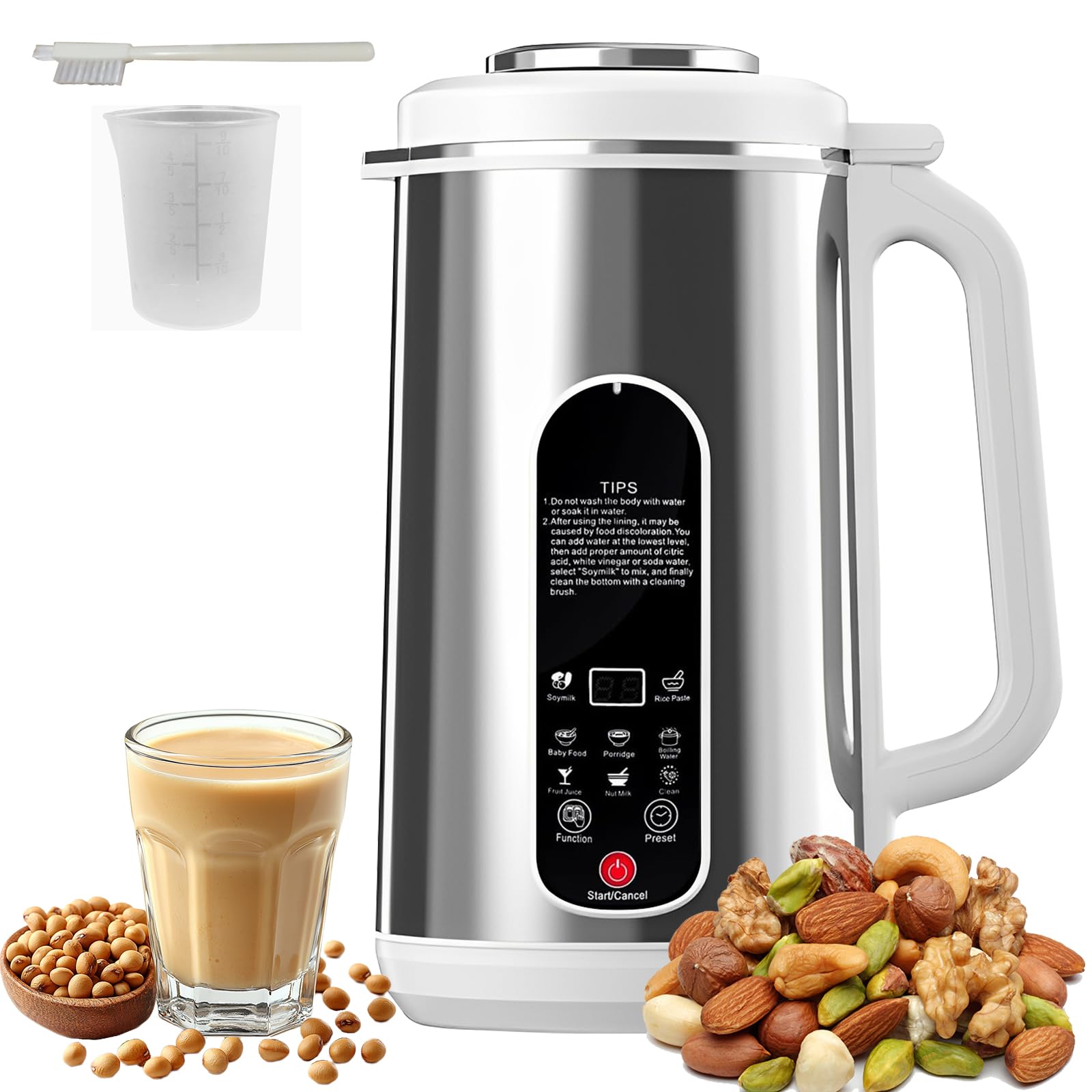 Macchina per Latte Vegetale 1200ml, Macchina Latte di Soia con Autopulente, 8 in 1 Multifunzionale Macchina per Latte di Noci con Funzione Prenotazione Per Soia, Noci, Avena