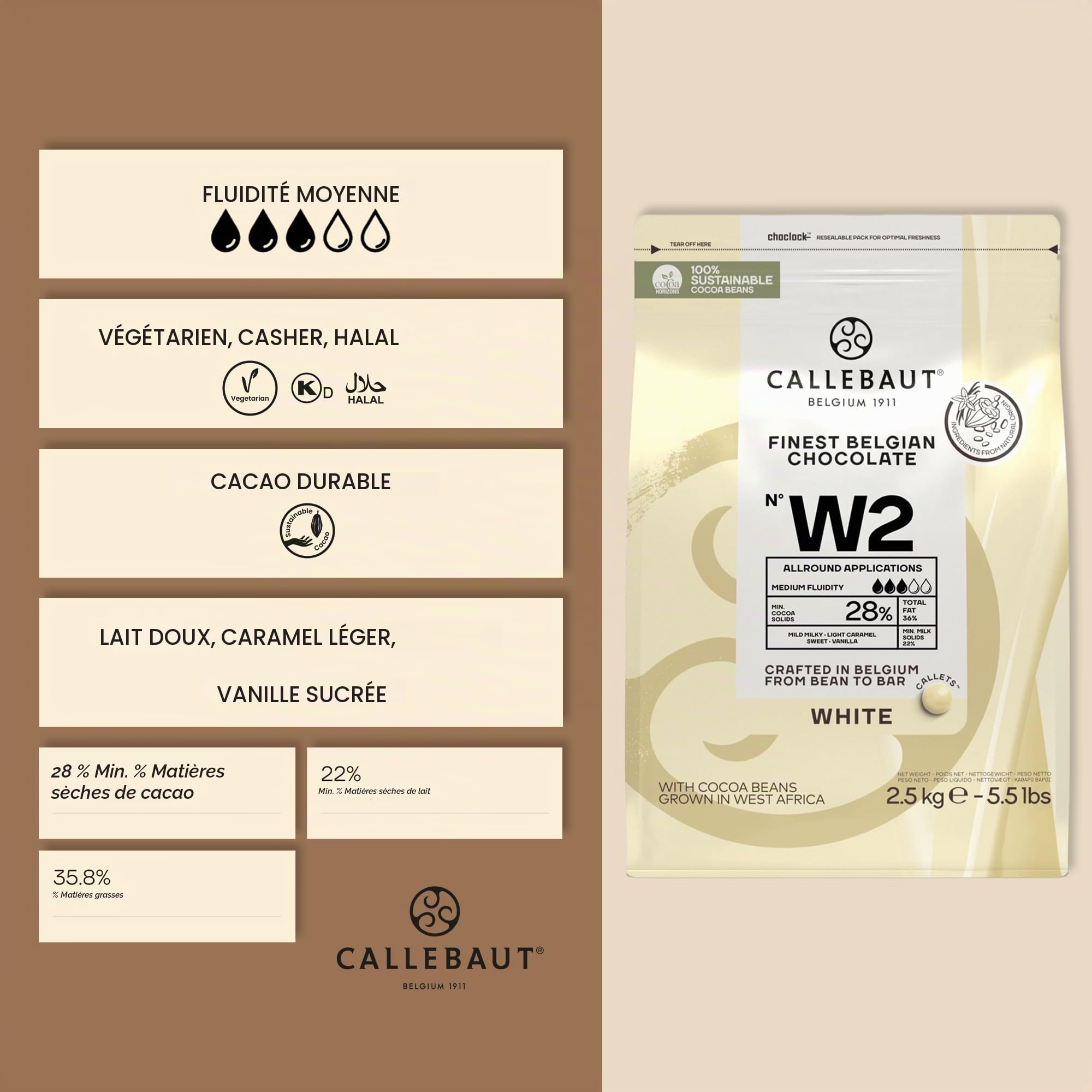 Callebaut - Callets au chocolat blanc couverture glaçure - 2,5kg