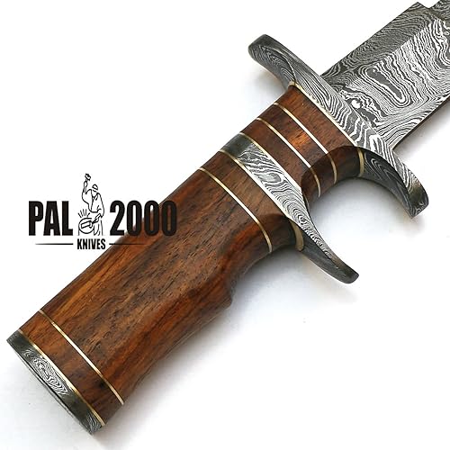 Miniatura 7 de PAL 2000 KNIVES Cuchillo Bowie de caza hecho a mano de acero de Damasco de 15 pulgadas, mango de madera rosa con funda 9157