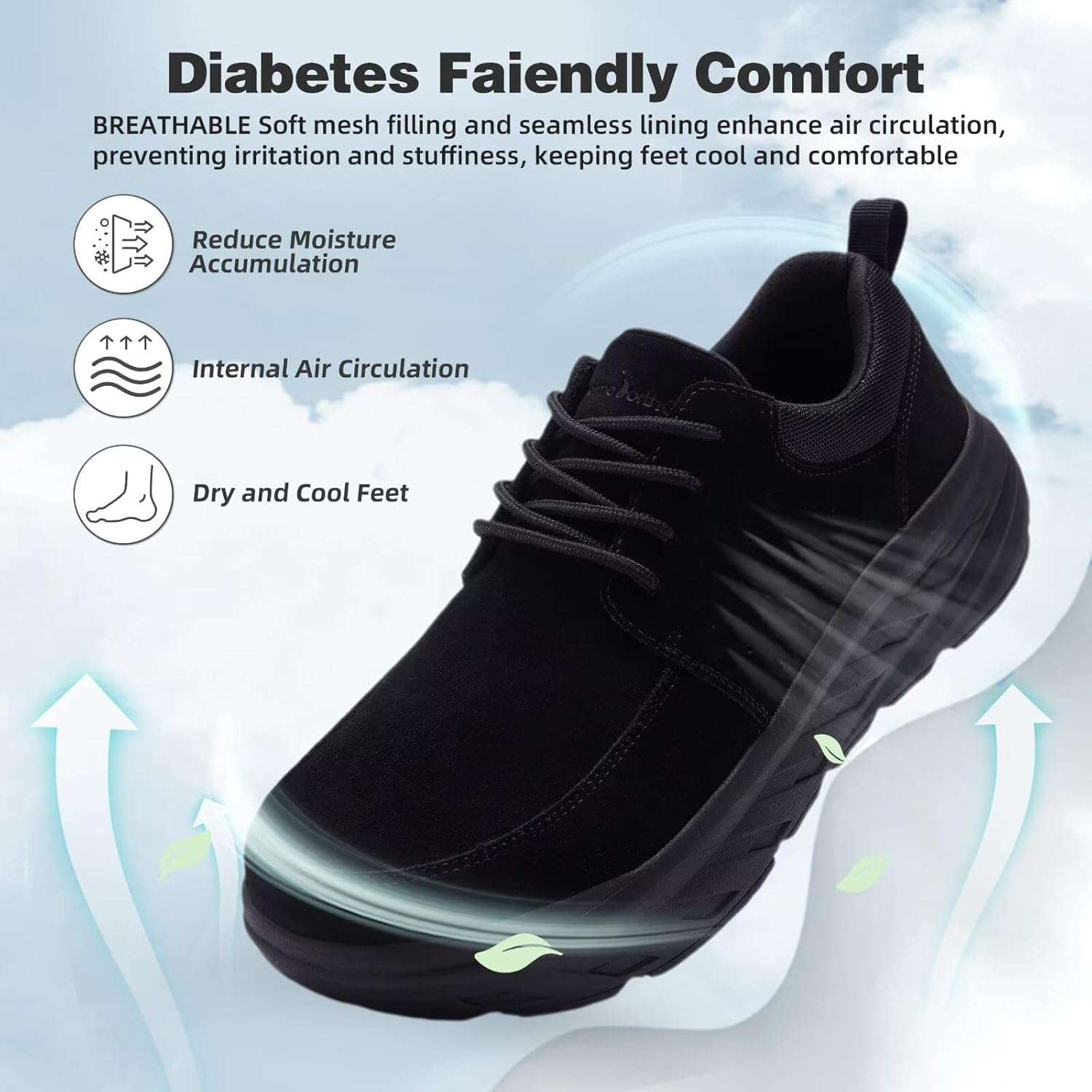 OrthoComfoot Men's Orthopedic Comfortable Diabetic Wide Shoes: Arch Support Plantar Fasciitis Neuropathy Leather Walking Shoes, Wide Toe Box Outdoor Standing Work Casual for Foot & Heel Pain Relief