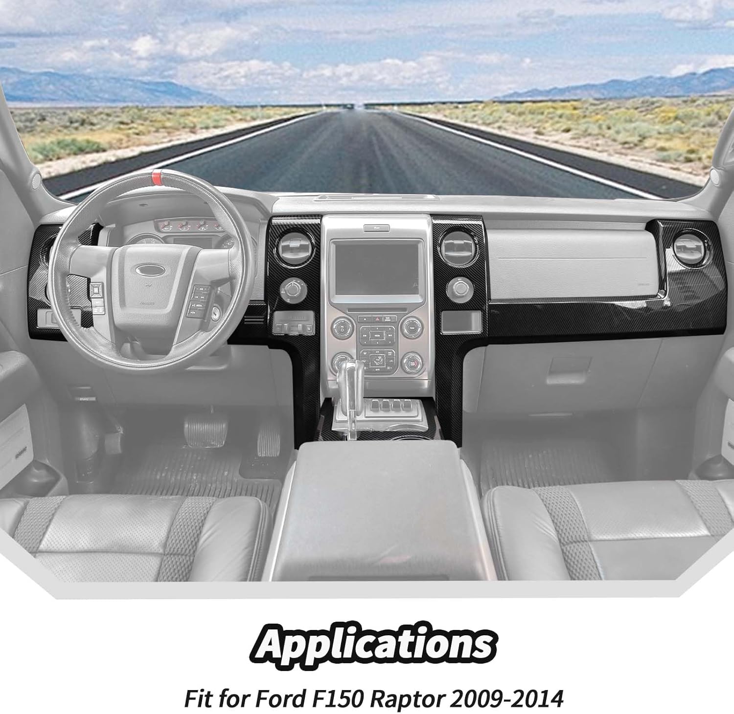 JeCar 6pcs Carbon Fiber Dash Cover Trim Kit for 2009-2014 Ford F150 Raptor Interior Accessories