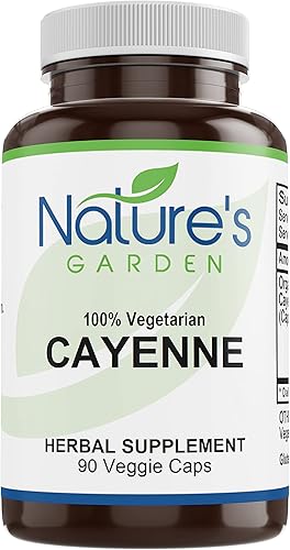 NATURE'S GARDEN ESSENTIALS Cayenne - 90 cápsulas vegetales con 500 mg de pimienta de cayena orgánica en polvo
