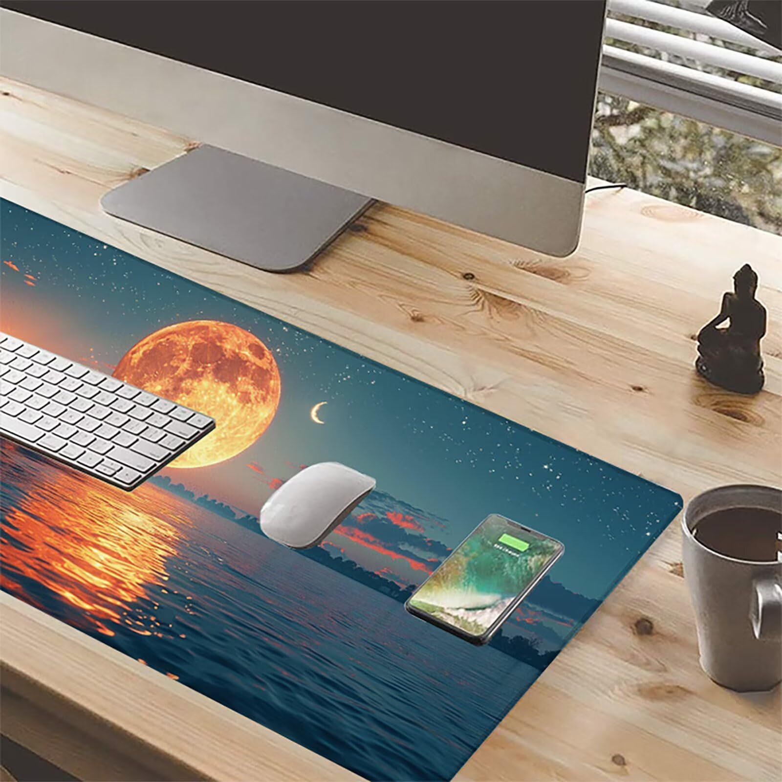 Luna Alfombrilla Ratón Gaming XXL 1500 x 800 mm, Alfombrilla Gaming Amarillo Mousepad con Base de Goma Antideslizante, Impermeable Desk Mat para Teclado y Raton, Accesorios Gaming, Regalos Z-4