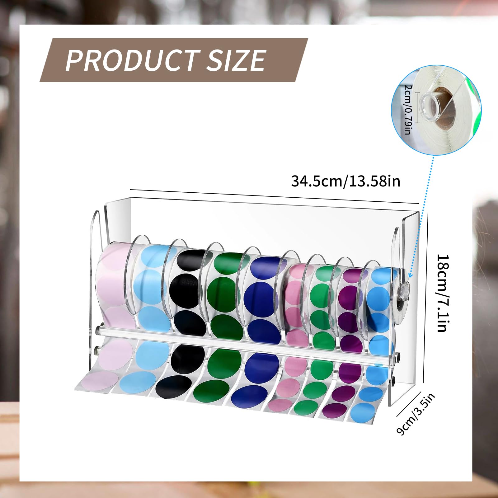 COFEETBO Adjustable Label Dispenser 9 Disks Acrylic Sticker Organizer Transparent Sticker Roll Holder Label Holder Clear Sticker Dispenser Label Stand...