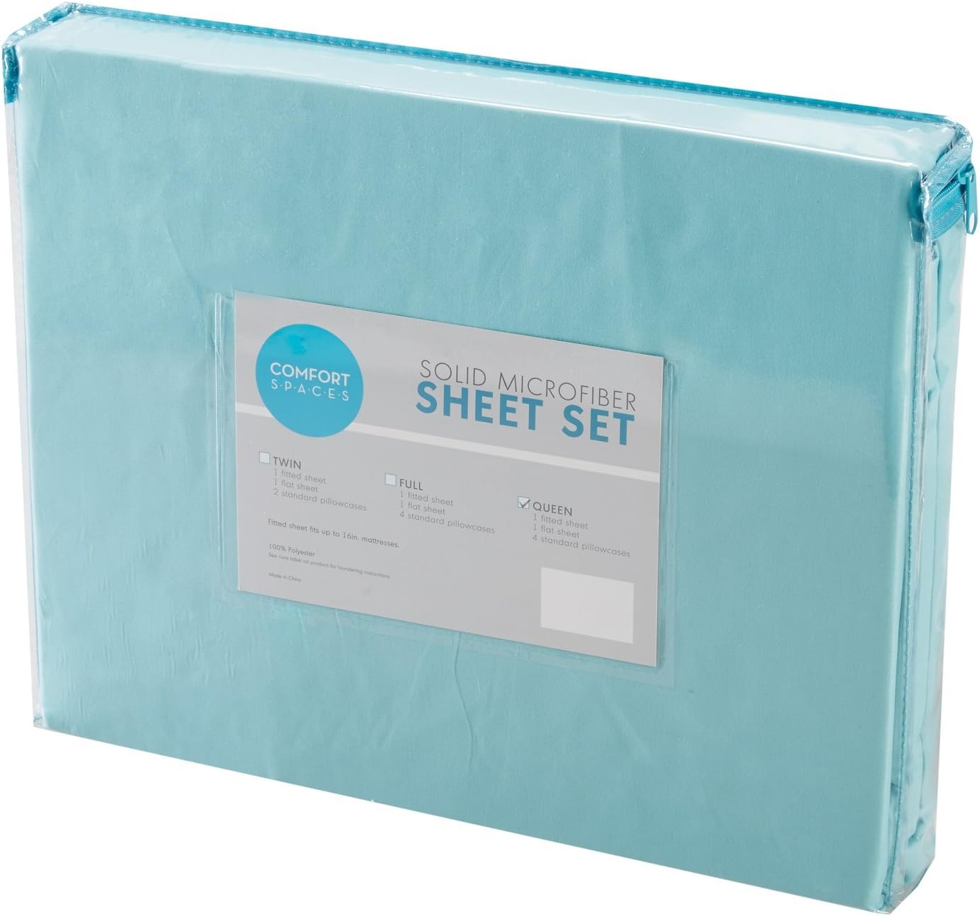 Comfort Spaces CS20-0118 Microfiber Set 14" Deep Pocket, Wrinkle Resistant All Around Elastic-Year-Round Cozy Bedding Sheet,6 pcs, Matching Pillow Cases, Queen, Aqua