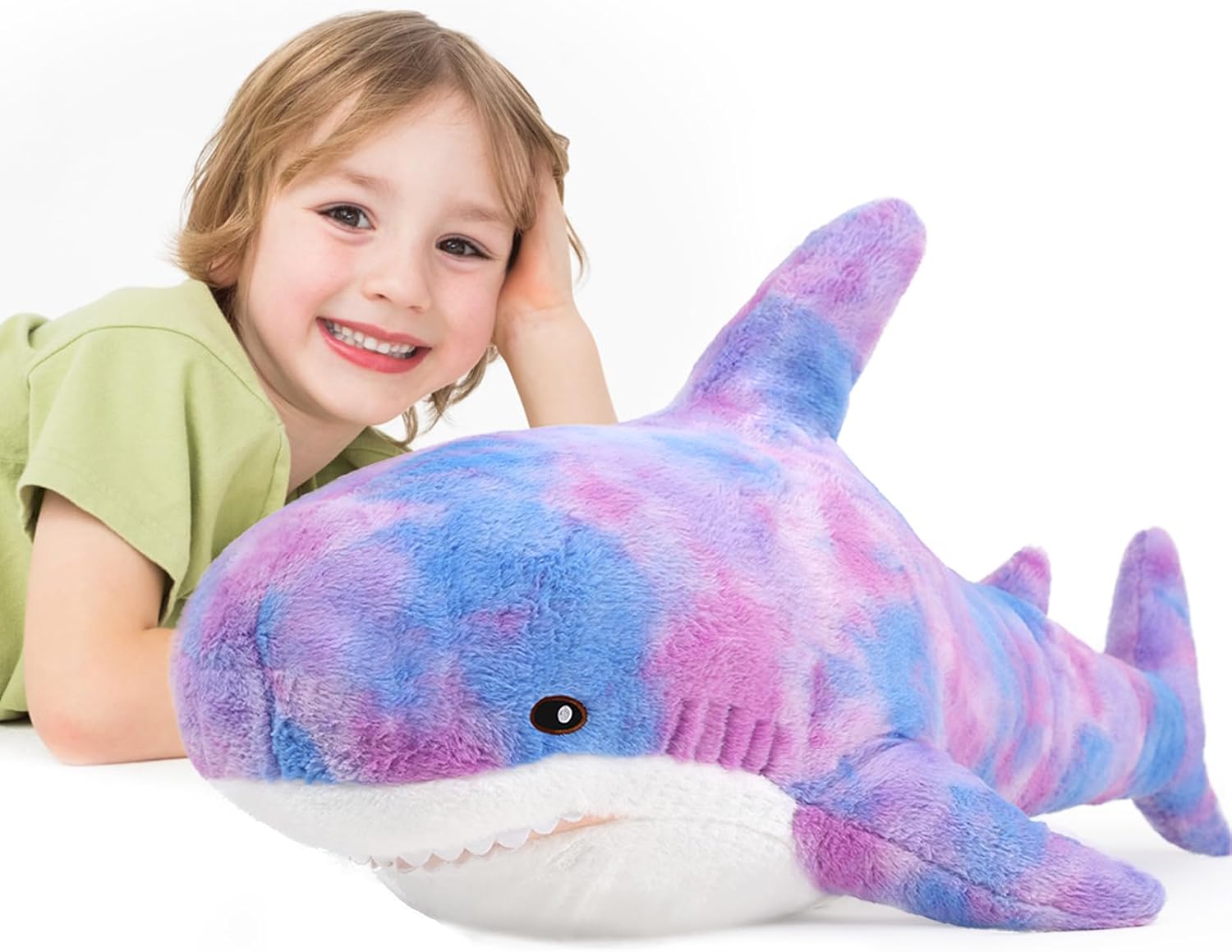 Firecos Peluche de Tiburón Ballena Grande Animal de Peluche Suave 60/90/120cm Juguete de Ballena Azul Almohada para Abrazar para Cumpleaños Navidad (120cm, Tiburón Azul