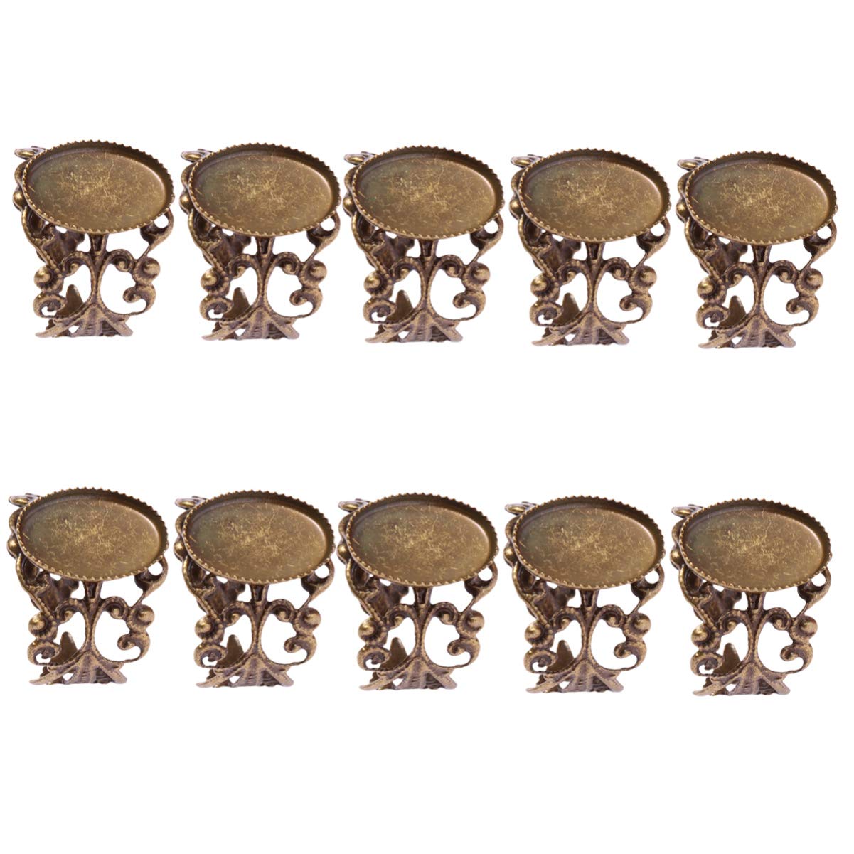 EXCEART 10pcs Copper Retro Ring Blanks - Metal Flower Shape Ring Holder Tray for Jewelry Making