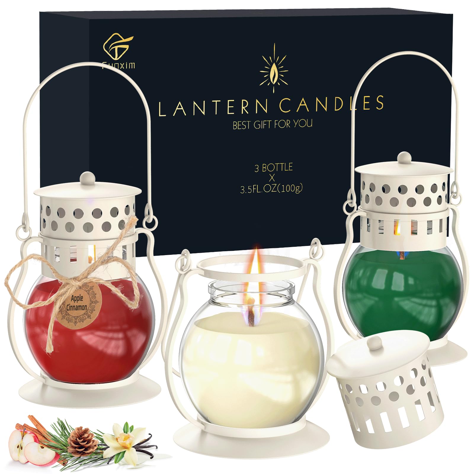 Scented Candles for Home, 3 Pack Retro Lantern Aromatherapy Candles for Balsam Cedar/Apple Cinnamon/Creamy Vanilla, Fall Candle Set, Soy Jar Candle Gifts for Women Men