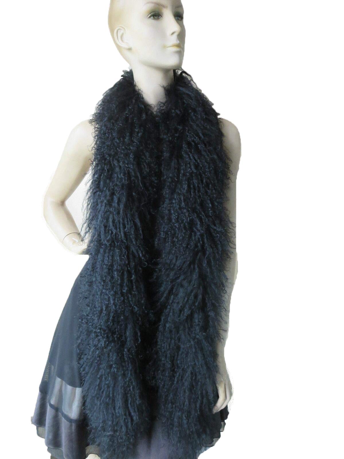 Bufanda larga de cordero mongol para mujer, abrigo para el cuello, otoño, invierno, cuello rizado, fiesta al aire libre, 180 x 20 cm, Negro