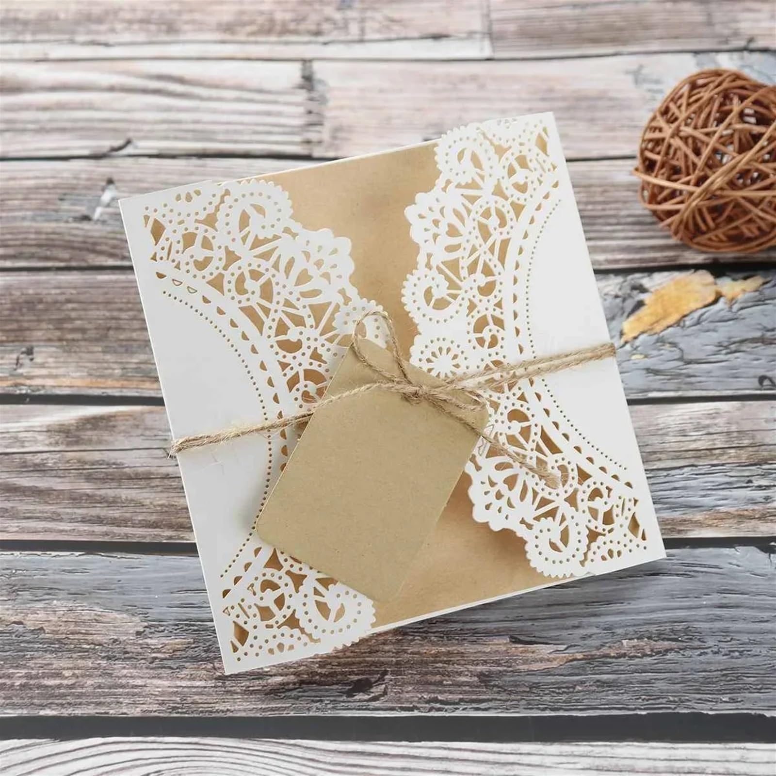 Zaproszenie na ślub Zaproszenia ślubne, z kopertami 10,30,50 szt. 14,5x14,5cm żółty papier pakowy(Print-on-demand,50pcs)