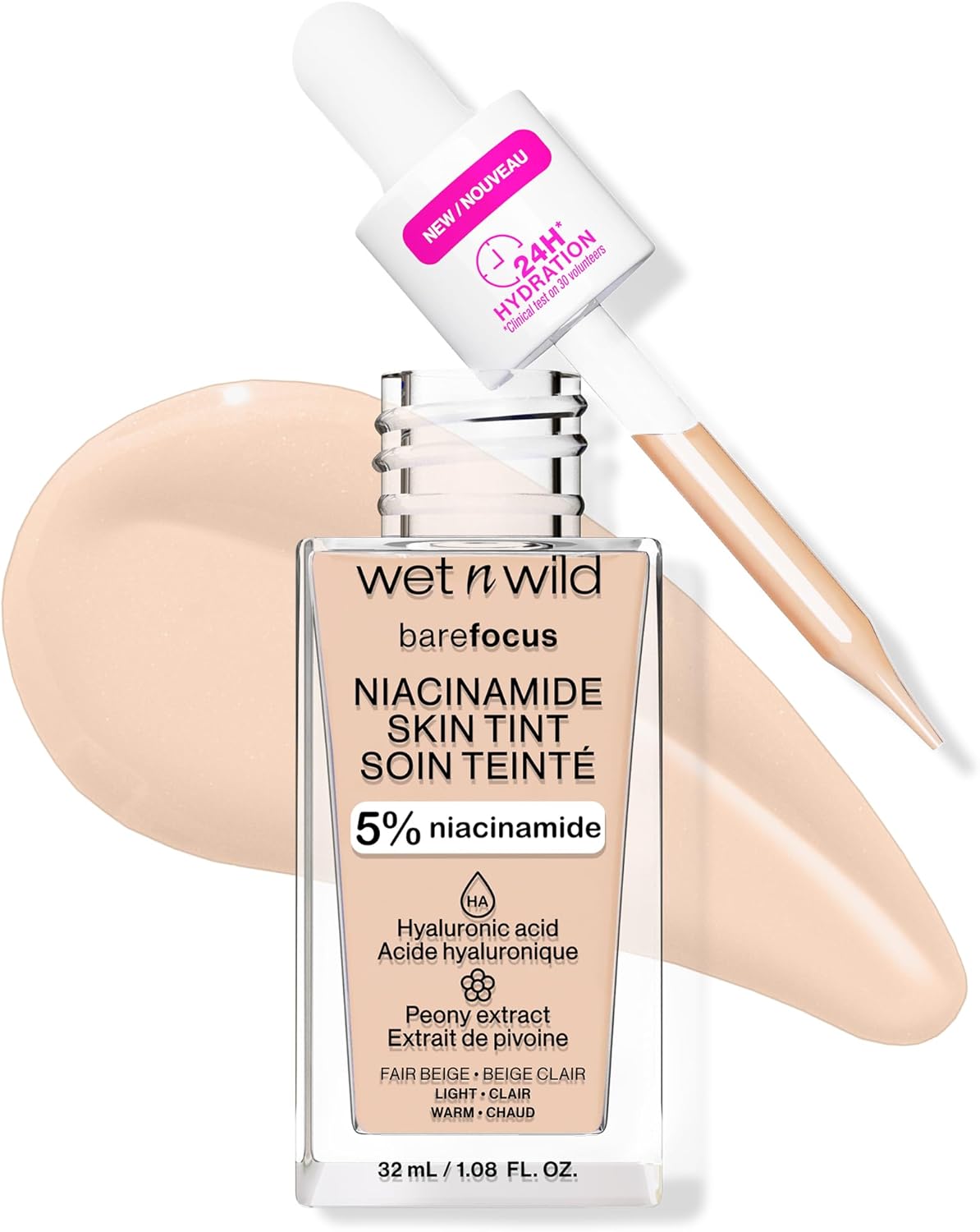 Wet n Wild Bare Focus Niacinamide Skin Tint, Lichte Foundation Met Opbouwbare Formule, Verrijkt met HyaluronZuur en Vitamine E voor een Stralende Look, Fair Beige