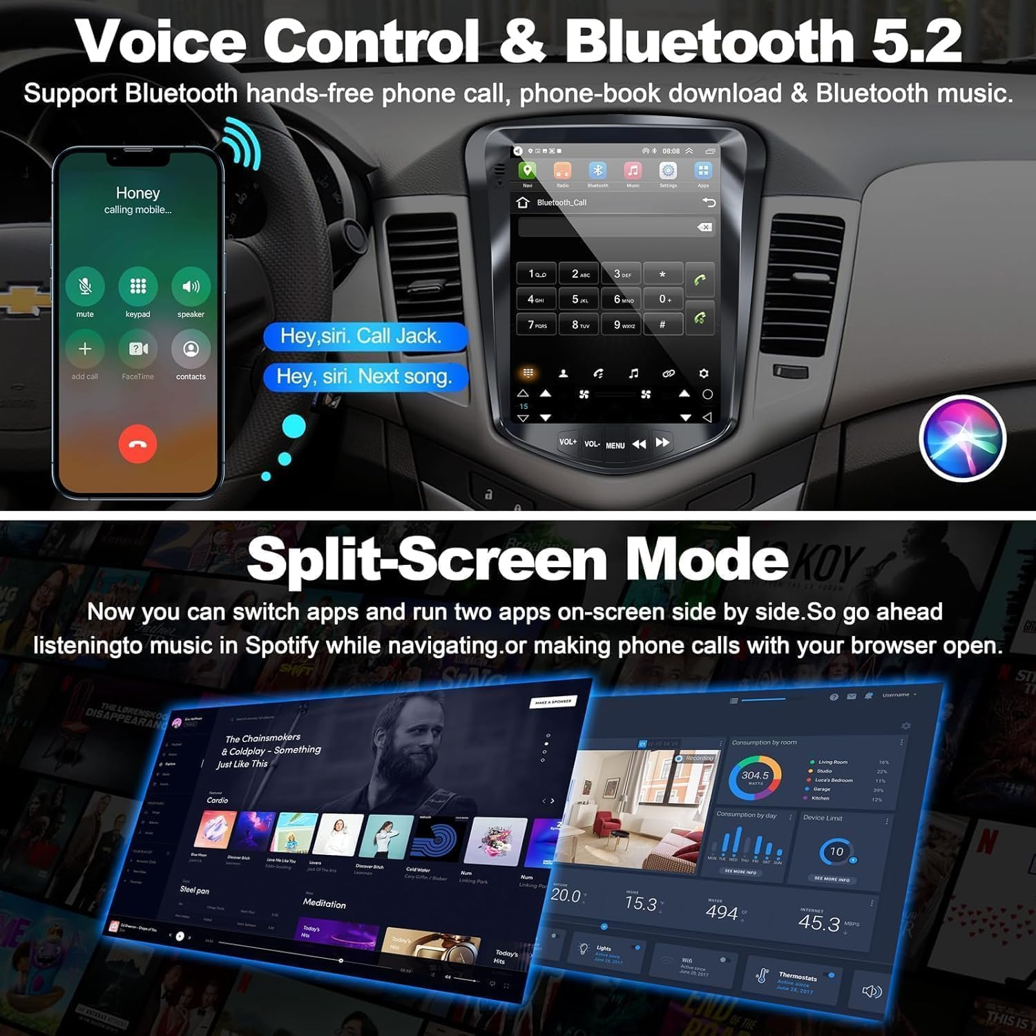 4G+64G Car Radio for Chevrolet Chevy Cruze 2009 2010 2011 2012 2013 2014 2015, 10.4 Inch IPS Touch Screen Car Stereo with Carplay/Android Auto,GPS, WiFi, Bluetooth,FM, Support OBD2/DVR/DPS, Android 13
