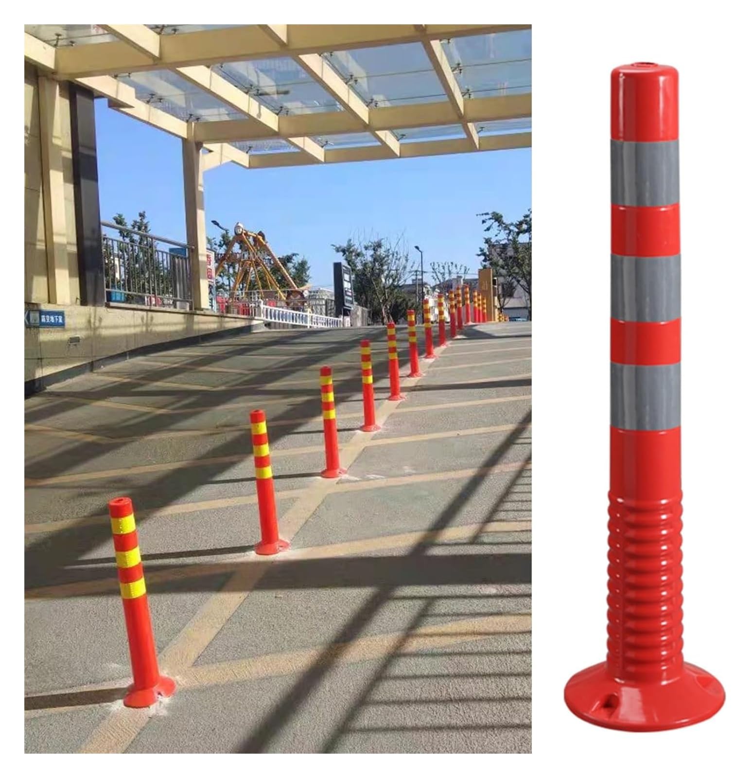 CWCQGH Safety Bollard Flexible Parking Barrier Bollards, Driveway/Road/Garage Lot Traffic Barricade Pole With Anchor Bolts H (8pcs red Silver)