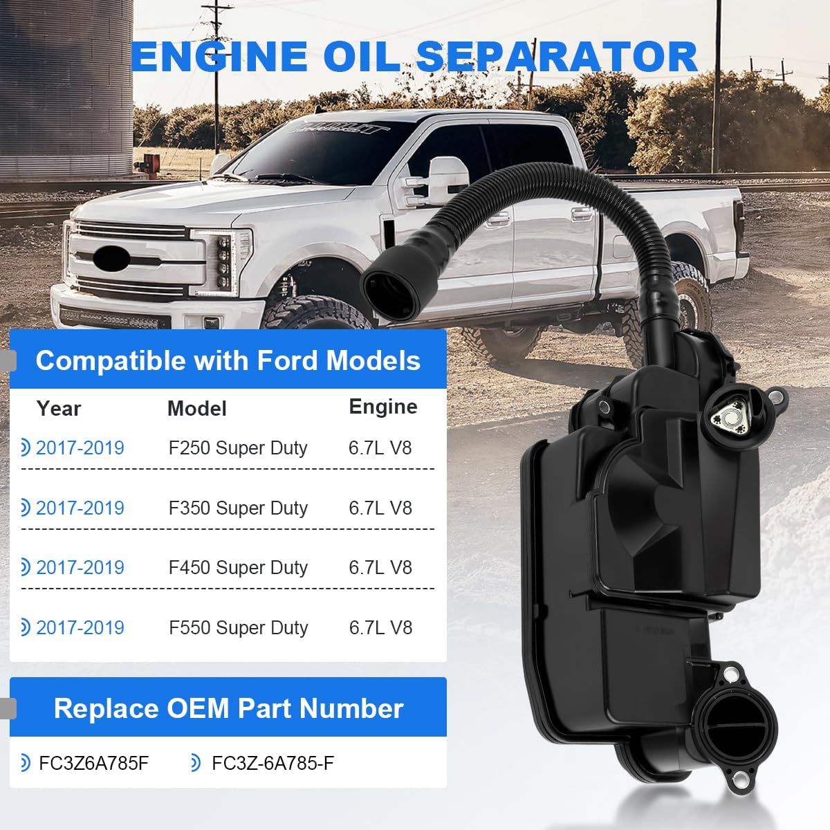 FC3Z6A785F Air Oil Separator Assembly Compatible with 2017 2018 2019 Ford F250 F350 F450 F550 Oil Filter Super Duty 6.7L Powerstroke Diesel PCV CCV Vent Valve Engine Crankcase Replace#FC3Z-6A785-F