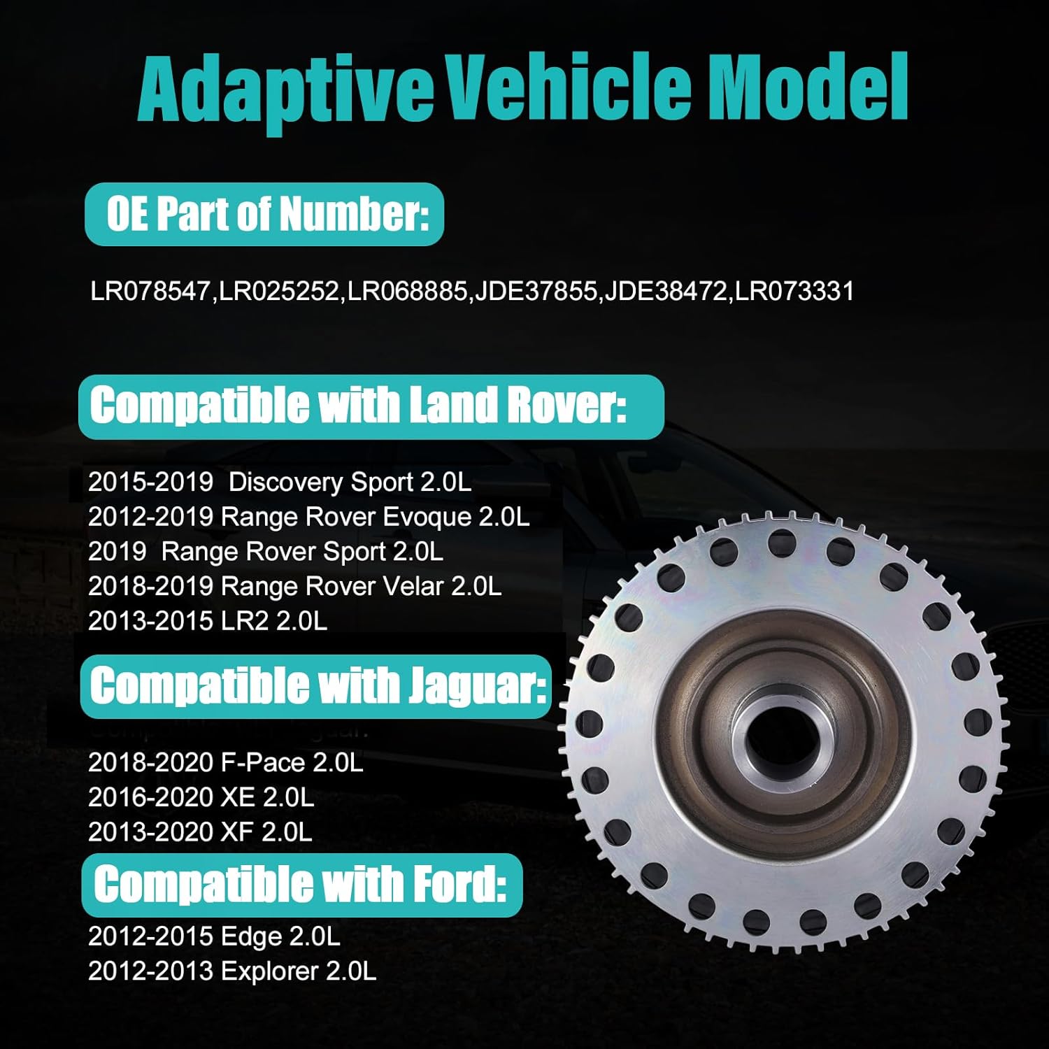 AULINK LR078547 Harmonic Balancer Crankshaft Pulley 2.0L for Land Rover Discovery Sport, Range Rover Evoque/Velar/Sport, LR2 2012-2019, Jaguar F-Pace, XE, XF 2013-2020, Ford Edge Explorer 2012-2015