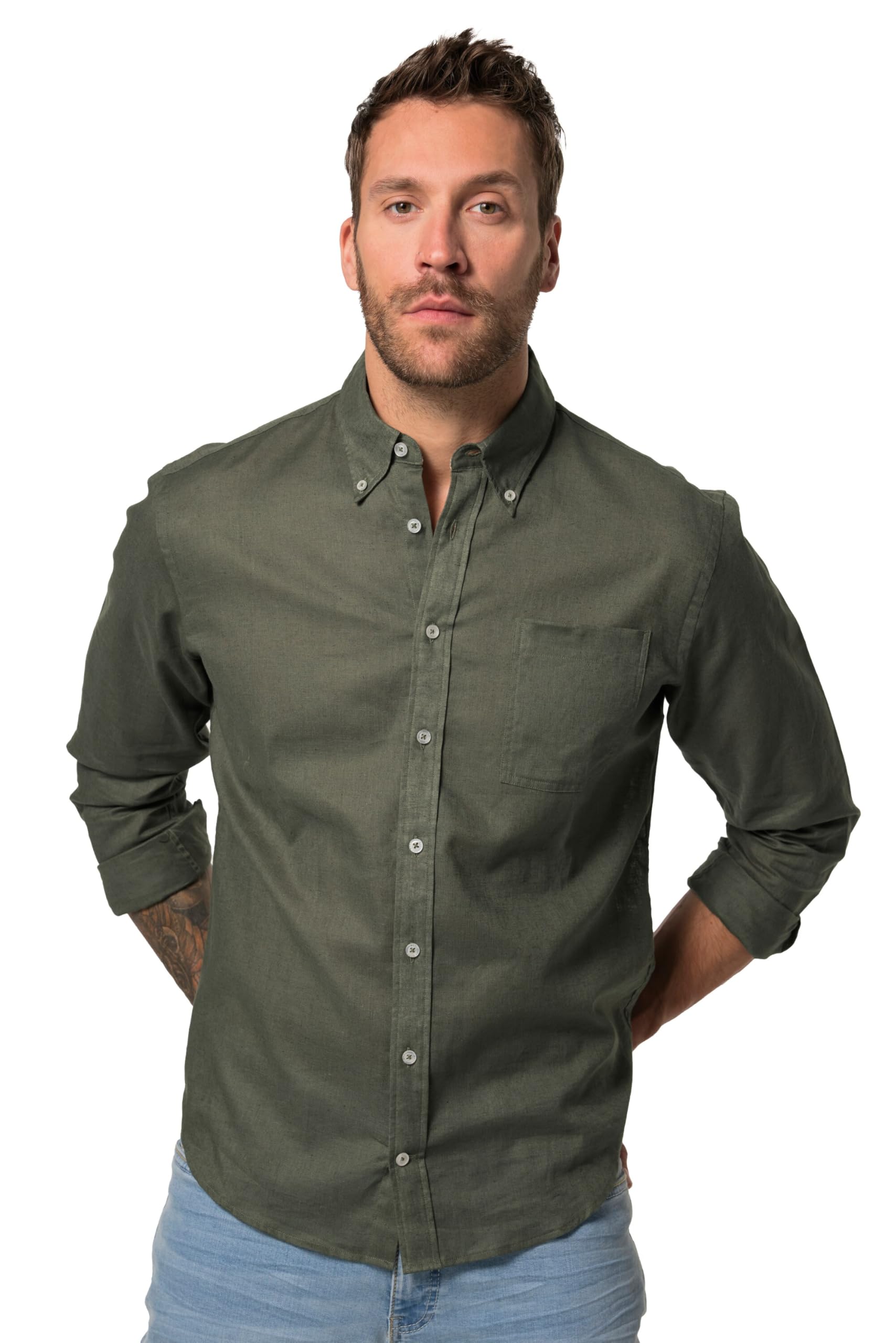 JP 1880 Menswear Big & Tall Plus Size L-8XL Linen Blend Shirt Grey Green XXXXXXX-Large 782629432-7XL