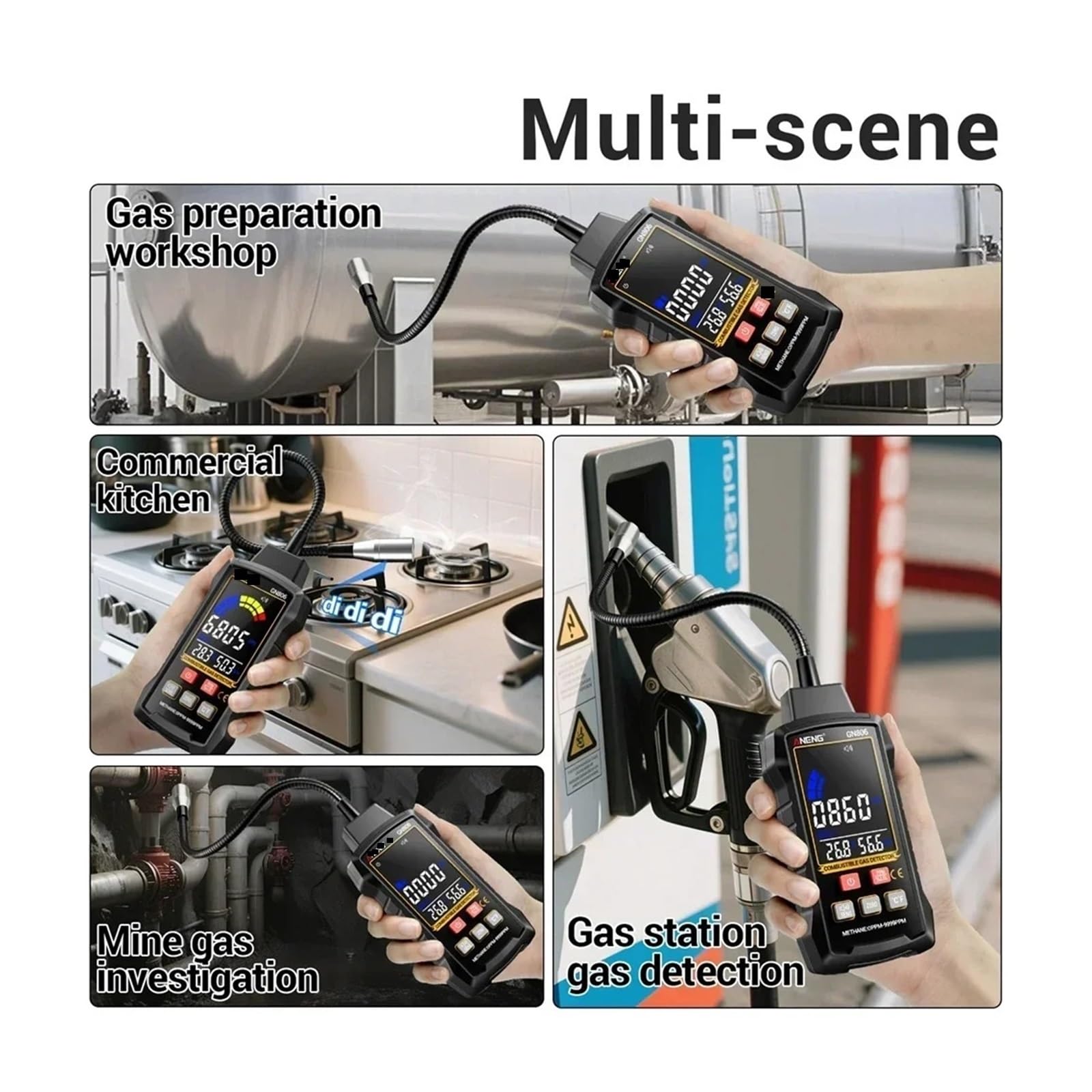 Detector de Gases, Detector de Fugas Gas, analizador, metano, inflamable, 9999 PPM, Combustible Natural, probador, Pantalla LCD, Alarma Sonora y Luminosa, LEL