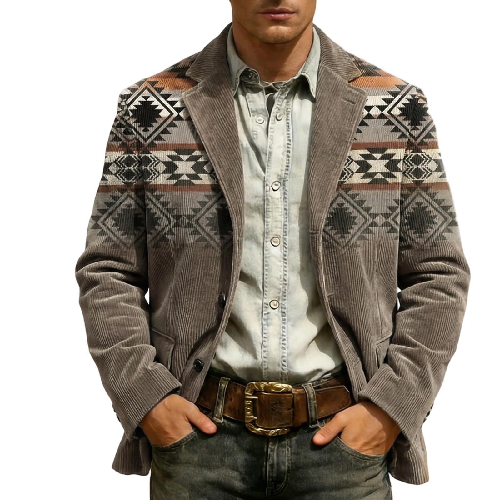 Generic Corduroy Blazer Mens Long Sleeve Vintage Suit Jacket Western Mens Jacket Hippie Costume Cowboy Double-Breasted Casual Jacket Lapel Outdoor Jacket Vintage Casual Blazer Comfortable Blazer
