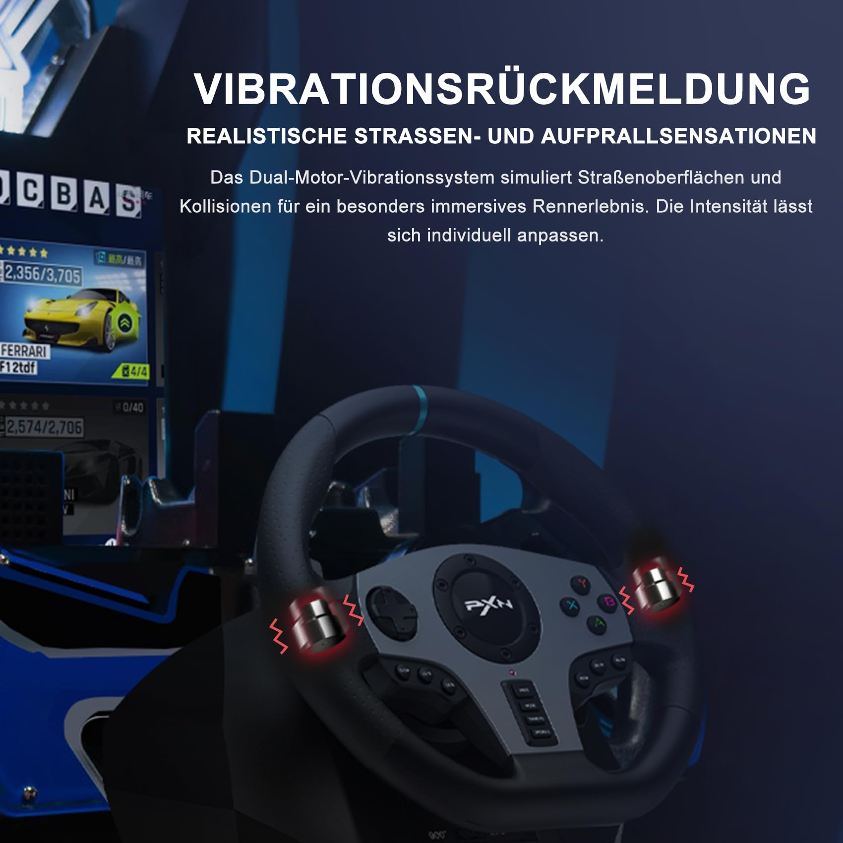 PXN V9 Gaming Lenkrad mit Pedalen und Schaltung - Lenkrad PC, 270&900 Grad, Tool-App, Vibrationsrückmeldung, Schaltwippen - für PC, Xbox, PS4, und PS3