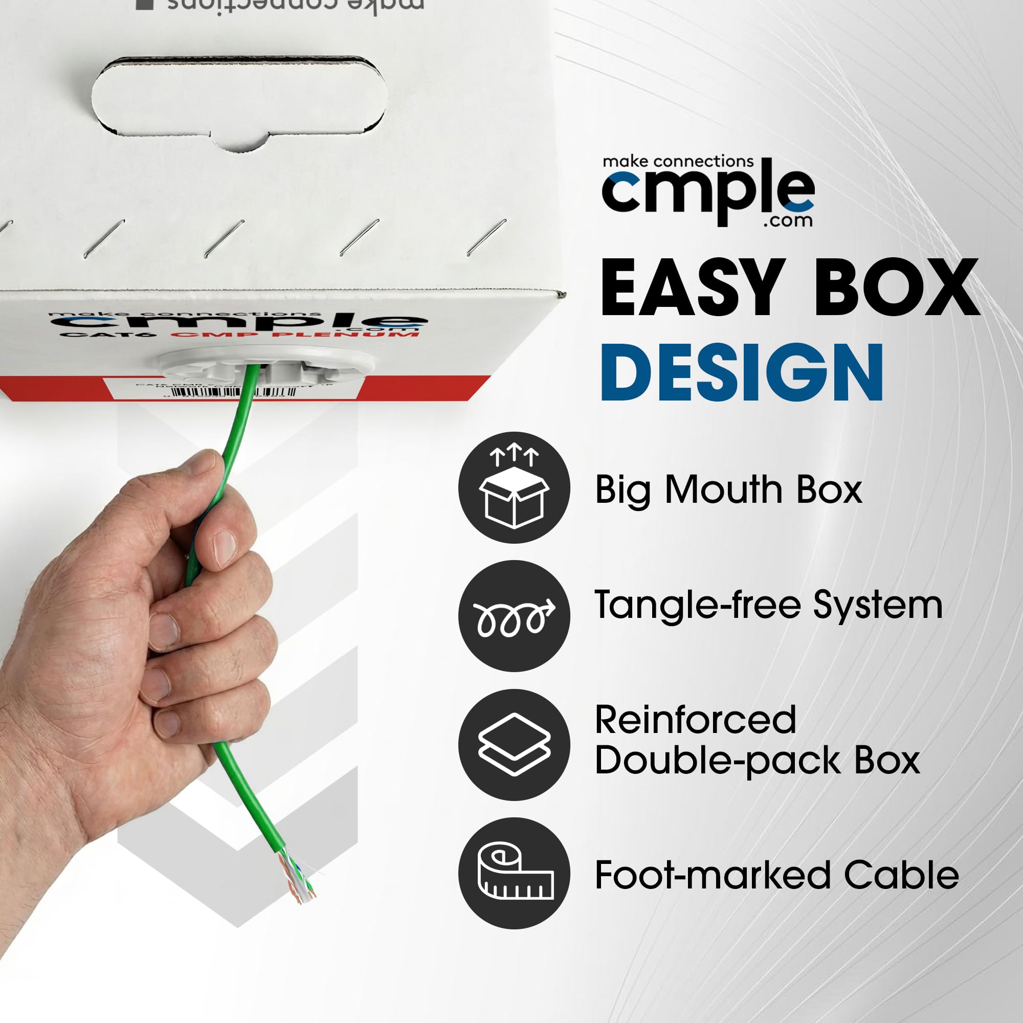 Cmple - Cavo Ethernet Plenum Cat 6 da 304,8 m, cavo Cat6 (CMP) 350 MHz a doppino intrecciato non schermato (UTP) 10 Gigabit, cavo Ethernet bulk - verde