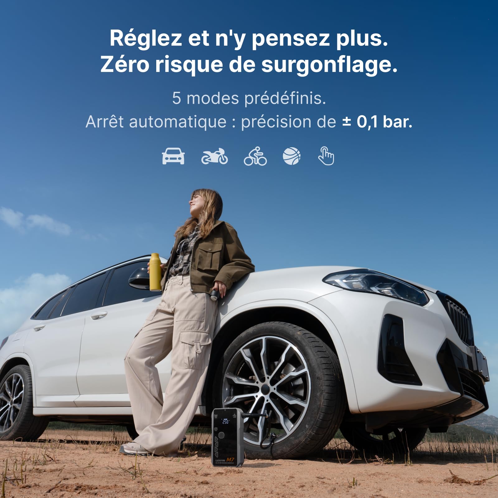 M7 Certifié TÜV Booster Batterie Voiture, SmartIgnition 12V Compresseur à Air Portatif, Gonfleur Pneus Voiture avec Batterie Externe 60Wh, pour Moteurs 10L Essence et 8.5L Diesel