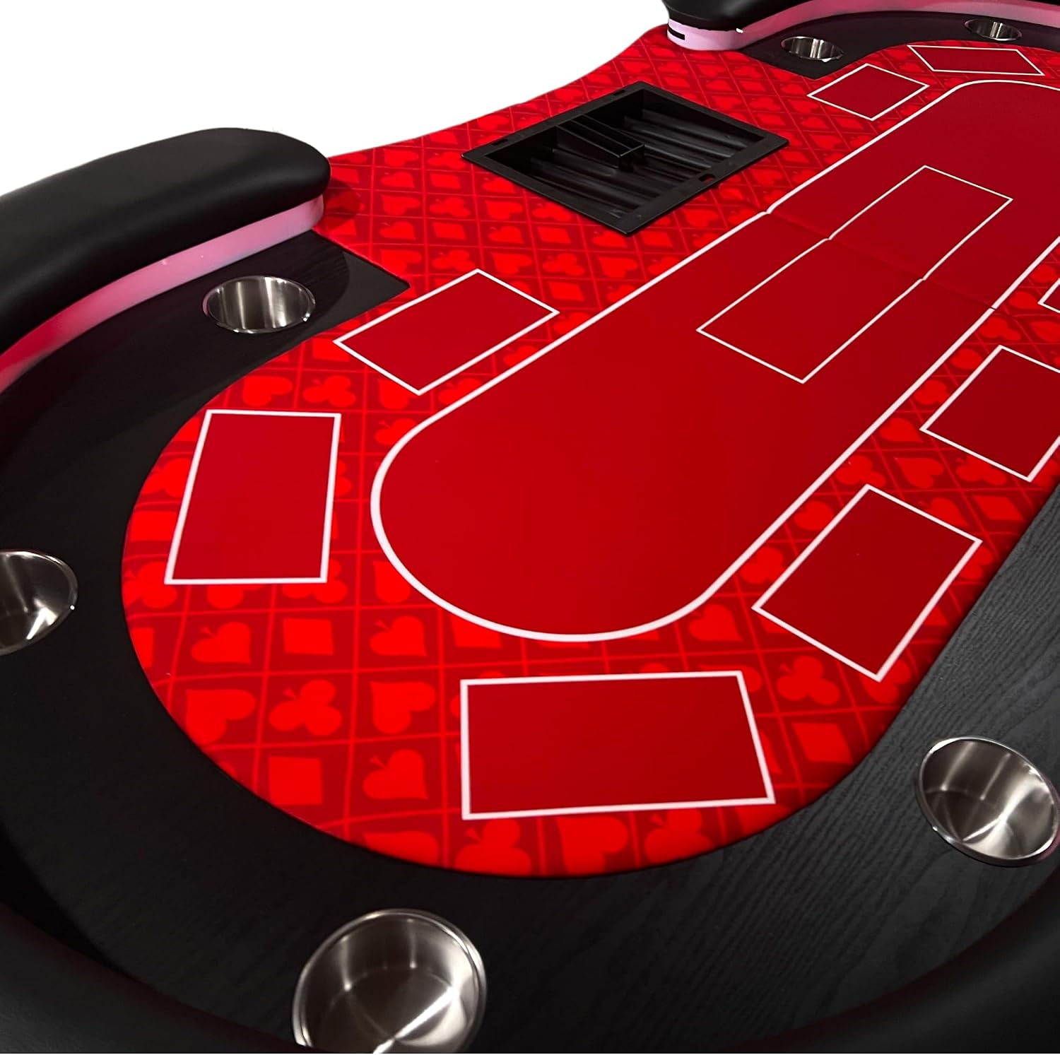 Foldable Poker Table for 10 Players Casion Games with Scroll Wheels and LED, Red