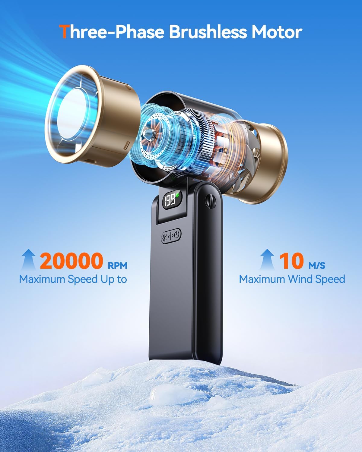 Portable Handheld Turbo Fan with Ice Cooler, 199 Speed Personal Fan,5500mAh Rechargeable,20H Cooling Time,20000 RPM Powerful Silent Motor, Summer Essential for Travel/Outdoor/Office, Black Gold