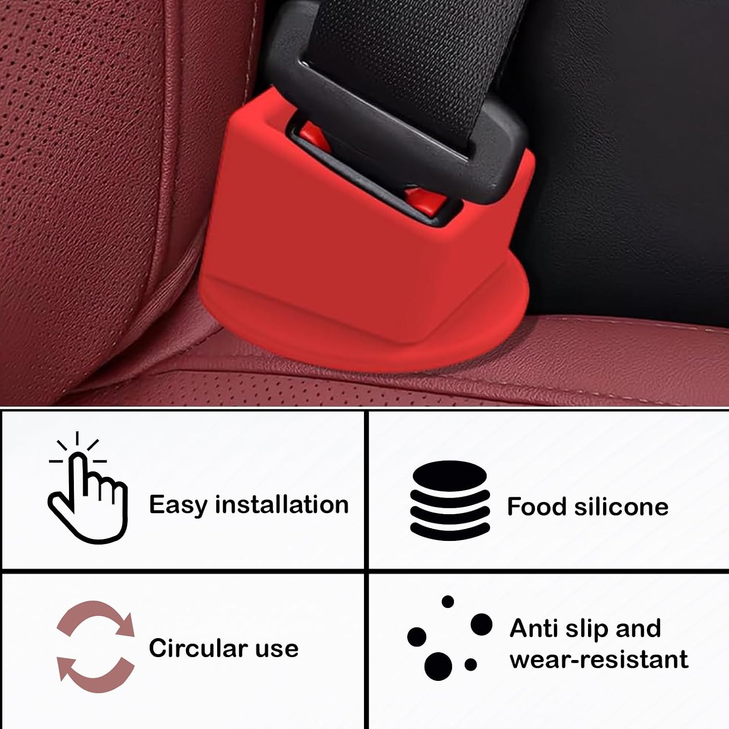 2PCS Silicone Seat Belt Buckle Holder, Car Rear Seatbelt Buckle Booster, Keep Receptacle Stand Upright for Kids Auto Safety Belt Guard, Universal Car Safety Belt Fixer Accessories(Red)