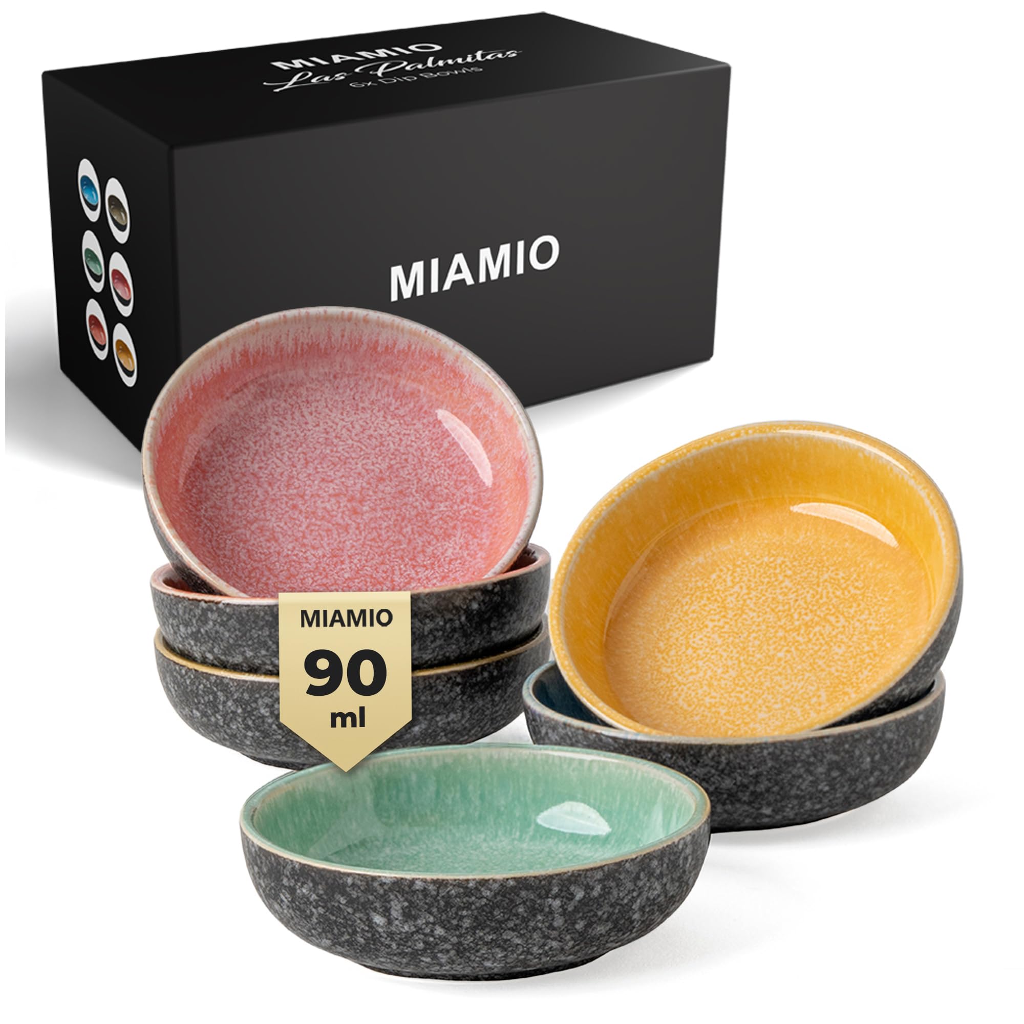MIAMIO - Set di 6 Mini Ciotole per Dip (90 ml) / Ciotole da Contorno, per Salsa di Soia, Ciotola per Dip, Piccole Ciotole per Snack - Collezione Las Palmitas