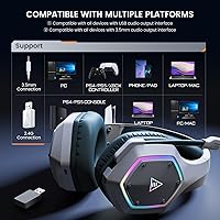 Vista 7 de EKSA E1000WT Wireless Gaming Headset,2.4GHz USB Gaming Headphones with Microphone for PC, PS5, PS4, Nintendo Switch, 7.1 Surround Sound Headset, RGB