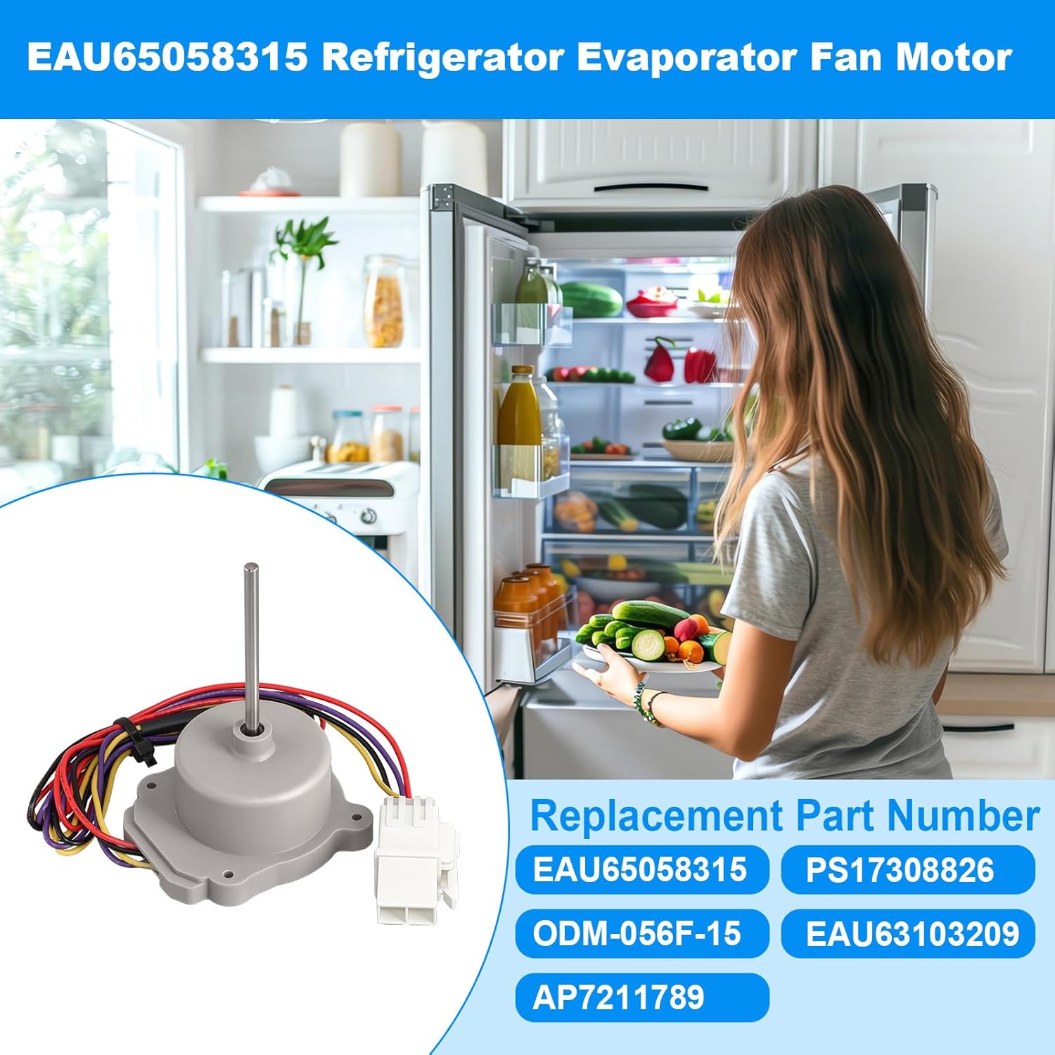 EAU65058315 Refrigerator Evaporator Fan Motor Assembly Compatible with LG Kenmore Fridge Model LFC21776ST LFCS22520S LFX25973D LFX25974ST,Replace ODM-056F-15 AP7211789 PS17308826 EAU63103209,DC12V 1A