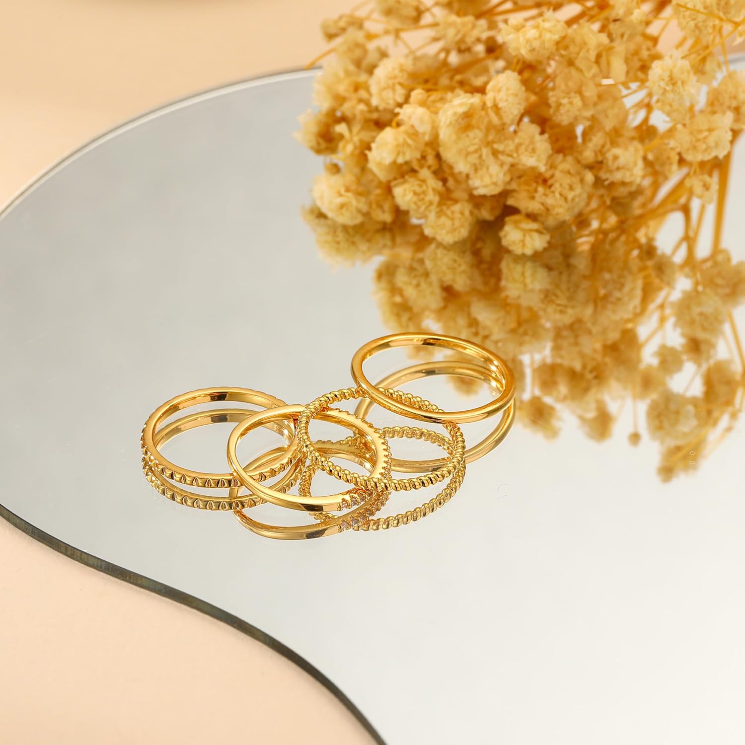 Gold Silver Stackable Rings for Women Non Tarnish 1.3mm Thin Silver Rings Set 14K Gold Plated Dainty Trendy Band Stacking Thumb Ring Jewelry Valentine Gifts Stuff Size 5-10 - Image 5